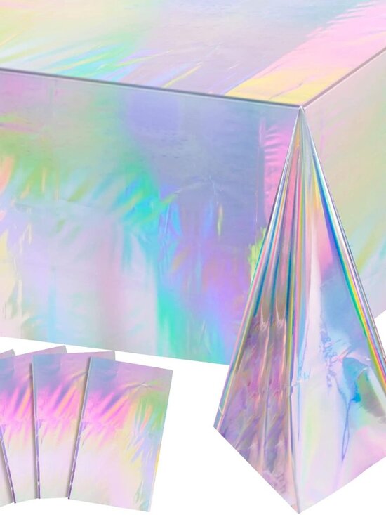 Other - 4 Pack Iridescent Plastic Tablecloths, Shiny Disposable Laser Rectangle Table Co